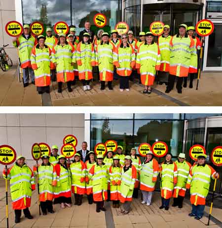 Chairman of South Gloucestershire Council, Cllr Ian Boulton, presenting our school crossing patrol staff with a certificate to mark 60 years of school crossing patrols.