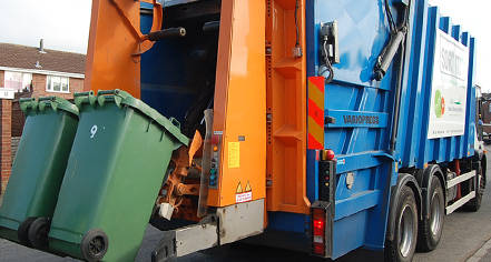 Bins being picked up by a collection lorry